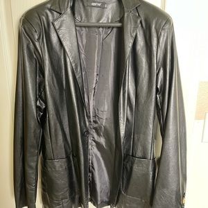 Faux Leather Single Button Black Blazer NWOT